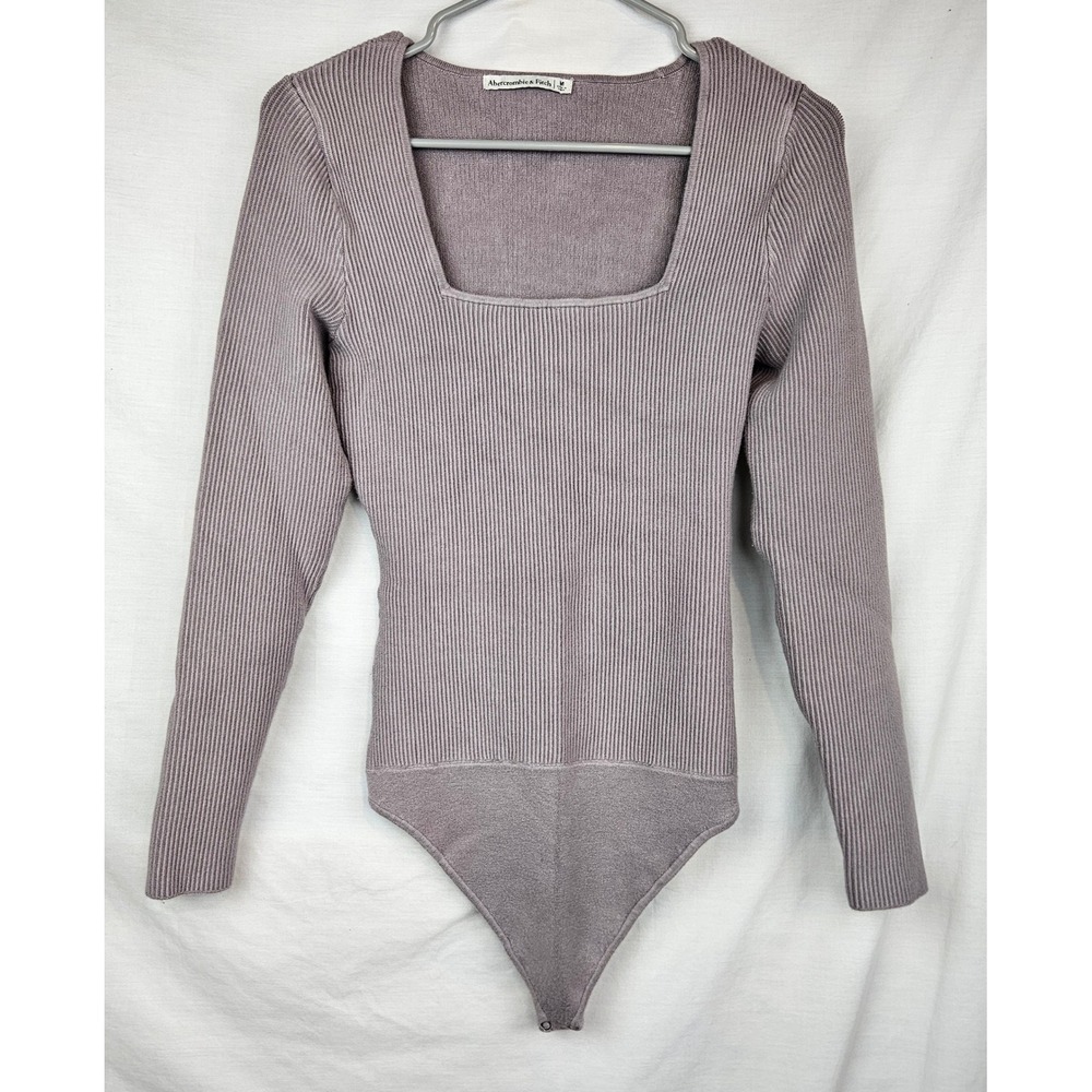 Abercrombie Fitch Ribbed Square Neck Bodysuit‎ Mauve M Classic Preppy